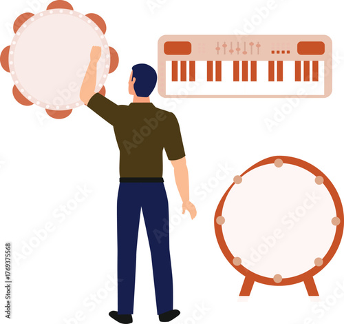 Boy playing harp music