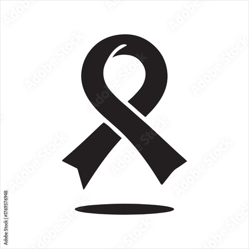 Black Awareness Ribbon Illustration Symbolizing Solidarity and Support on a Clean White Background Promoting Causes