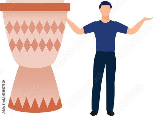 The boy is showing conga drum