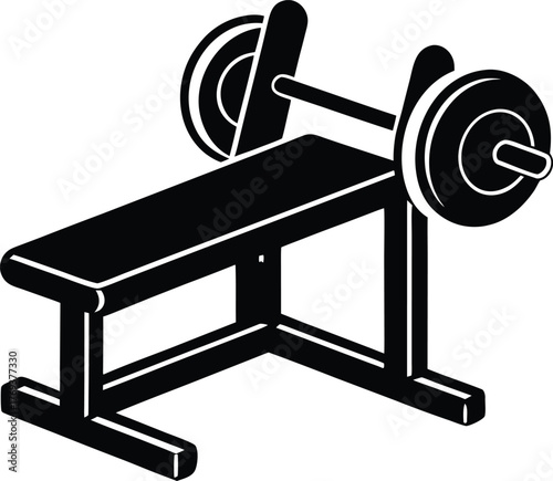 Side view bench press exercise icon with flat colors