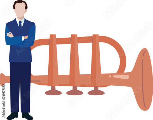 The boy is showing trumpet