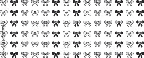 Seamless pattern of hand drawn black and white bows on a white background