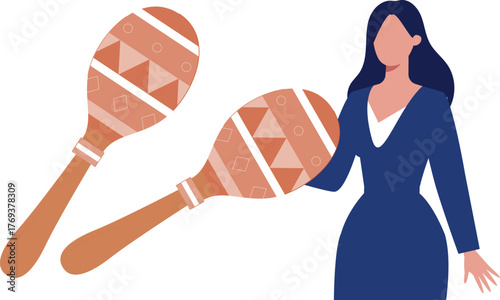 The girl is holding maracas