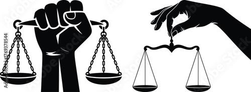 Justice Balance Scales Silhouette – Law Equality Symbol with Hand and Fist Illustration