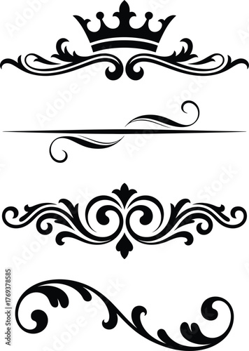 Royal Vintage Flourish Ornament Set – Elegant Crown Divider and Decorative Scroll Design