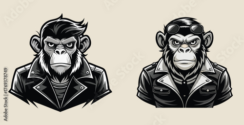 Stylish elegant sharp monkey animal with in black jacket logo vector art design illustration