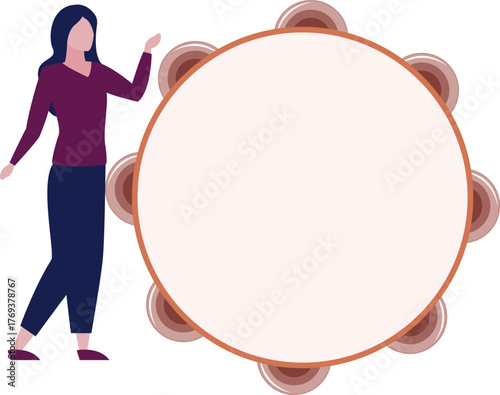 The girl is showing tambourine