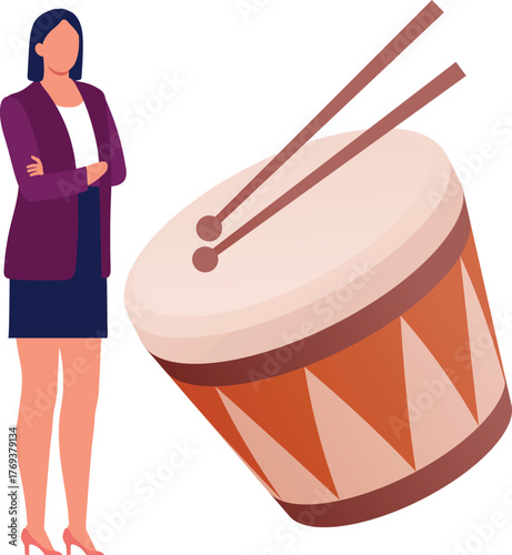 The girl is watching drum sound