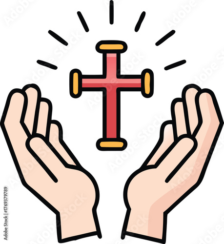 hands with shining holy cross design