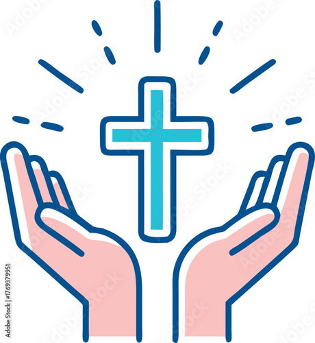 hands with shining holy cross design