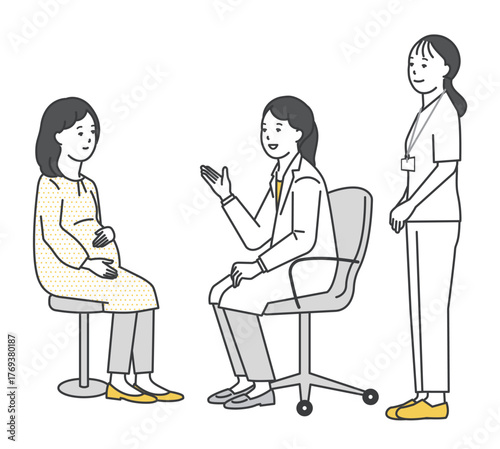 患者を診察する医者と看護師のシンプルイラスト素材