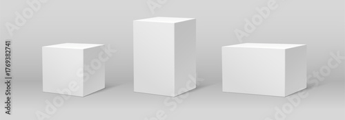 3d realistic vector icon illustration. White cube and rectangle set. Isolated on background.