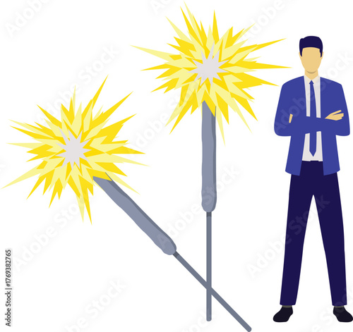 The boy is discussing sparkler firecracker