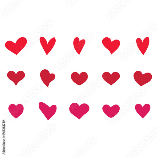 A set of red heart icons, heart love valentine day vector symbol icon and sign. heart shape set, 
