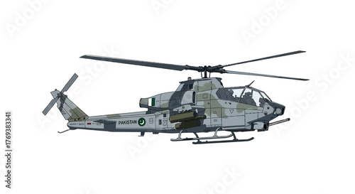 Detailed Illustration of a Pakistani Military Helicopter in Flight.