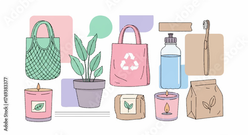 A thoughtfully curated collection of essential sustainable and eco-friendly products designed for a mindful, zero-waste lifestyle, promoting environmental responsibility and conscious consumerism