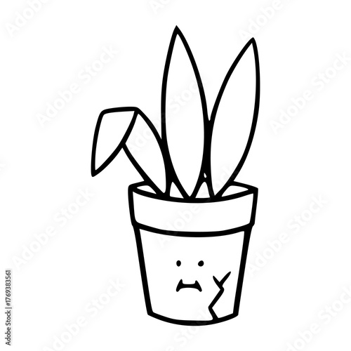 funny broken houseplant doodle illustration