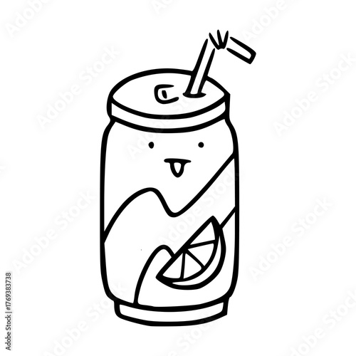outline drawing of a carbonated beverage with face