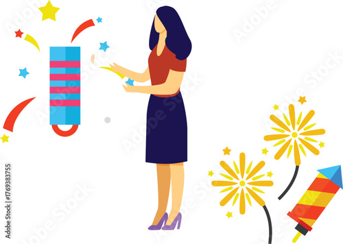 The girl is blew up a firecraker