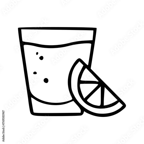 outline drawing of a liquor glass and lemon wedge