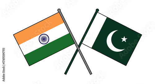 Crossed Flags Indias Tricolor and Pakistans Crescent and Star.