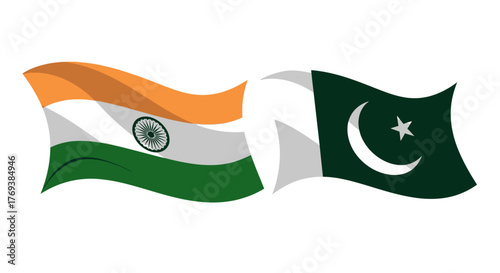 Waving Indian and Pakistani Flags Symbolic of Unity and Relations.