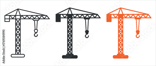 Minimalist Construction Crane Icon Vector Symbol. Simple Design for Building Site, Heavy Lifting, Engineering, Industrial Development, and Real Estate.