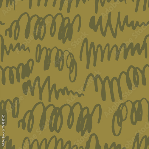 Vector abstract seamless pattern with green scribble stripes. Hand painted illustration for design, print, fabric or background.