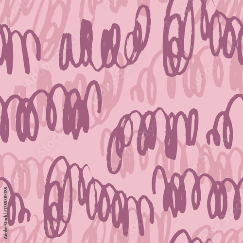 Vector abstract seamless pattern with pink scribble stripes. Hand painted illustration for design, print, fabric or background.