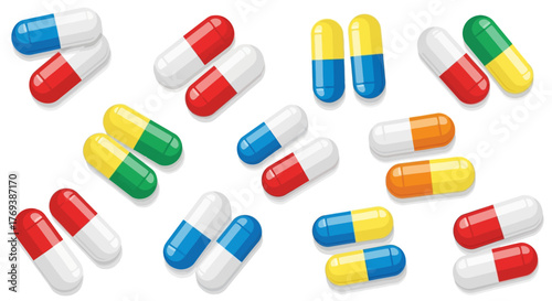 Assorted Colorful Capsules Pharmaceutical Pills in Various Color Combinations.