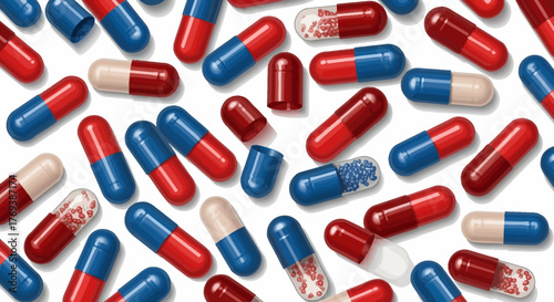 Assorted Colorful Capsules Medical Pills Drugs and Medications.