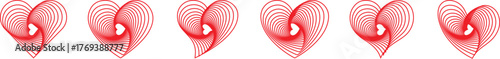 Set of red lines heart in various shapes, vector illustration.