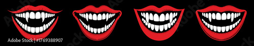A close-up of four Vampire mouth, vector illustration.