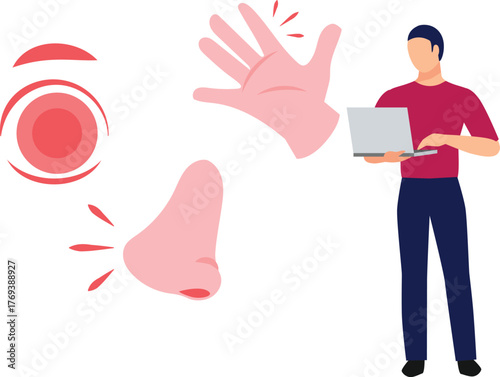 The boy is working human nose semiling