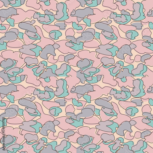 Pastel Camouflage Seamless Pattern in Pink abstract background. Modern clothing style masking camo repeat print. Wavy shapes. Graphic design vector illustration for Fashion Textile Cover Banner Cloth