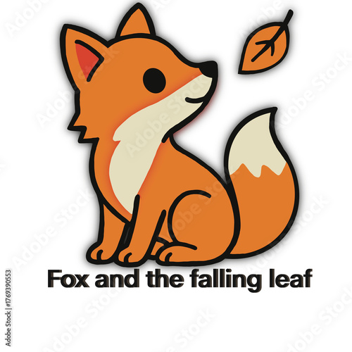  Cute fox and falling leaf.