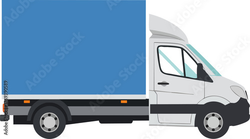 Blue Cargo Delivery Van isolated on white backround