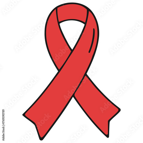 A red ribbon, a symbol of awareness and support for various causes.