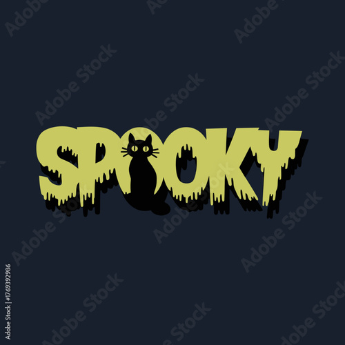 Spooky black cat incorporated into dripping yellow text for halloween celebrations isolated on transparent background