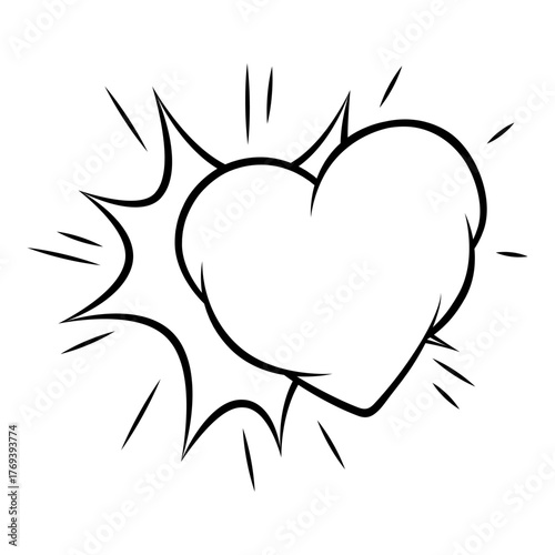 Valentine cartoon cloud heart with explosion. Romantic speech bubble in comic style. Love greeting card.