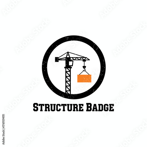 Vintage Construction Crane Structure Badge Logo