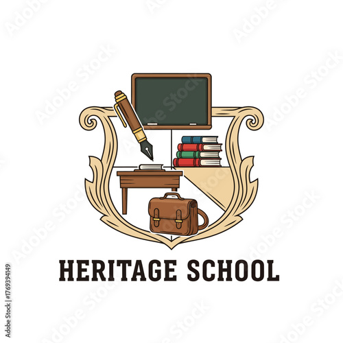 Vintage Heritage School Education Crest Logo