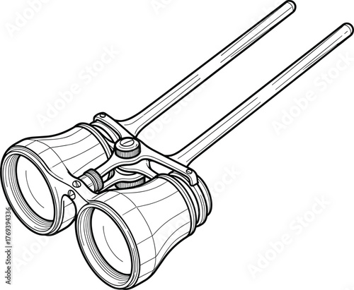 Black and white line art illustration of classic opera binoculars, ideal for vintage, theater, travel, or exploration-themed vector designs and educational materials