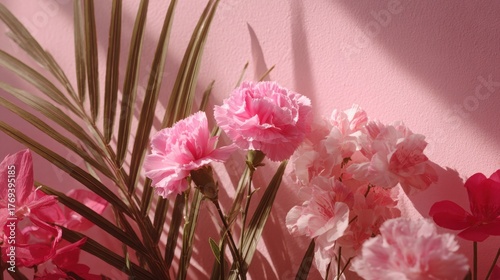 Beautiful pink flowers by the wall