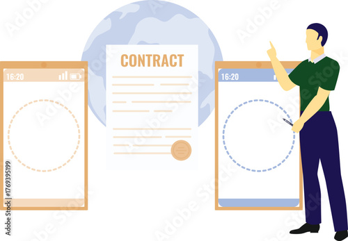 The boy is making contract paper.