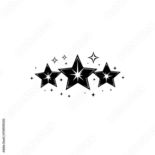 a celestial trio: a monochrome vector illustration of stylized stars and sparkles