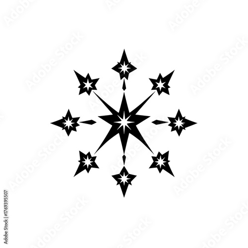 stylized starburst design with radiating star motifs in a neutral tone