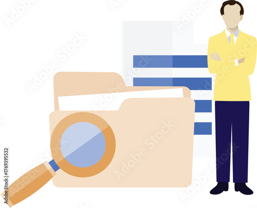 The boy is searching folder document