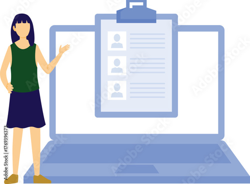 The girl is checking profile in laptop