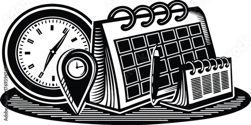 Adobe Illustrator Artwork Vintage Office Essentials | Black & White Minimalist Line Art Illustration